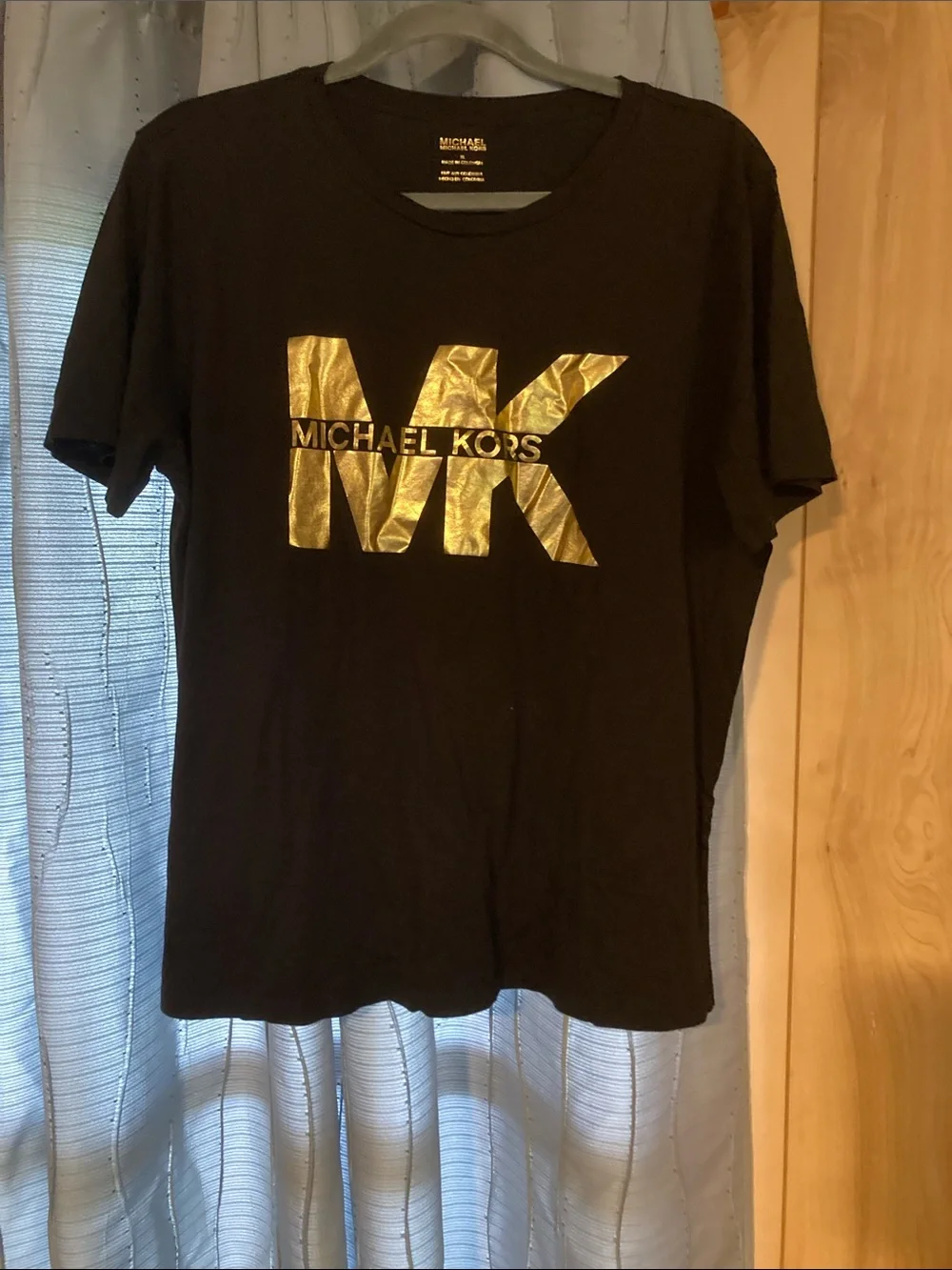 Michael Kors Kids Black Tee with Metallic Gold MK Logo